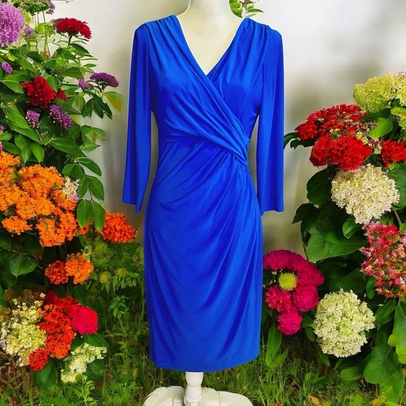 Lauren Ralph Lauren ‘Wrap-Front Jersey Knit Dress’ in “Royal Blue” Size 10 - Picture 3 of 16
